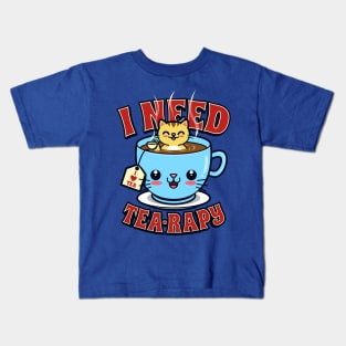 Cute Kawaii Cats Funny Tea Funny Meme Gift For Cats And Tea Lovers Kids T-Shirt